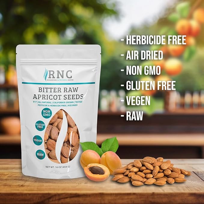 Richardson Nutritional Center Fresh Raw Bitter Apricot Seeds (1 LB) 16oz - California Grown Kernels with B Vitamins Minerals Protein - Lab Tested Vegan No Gluten or GMO