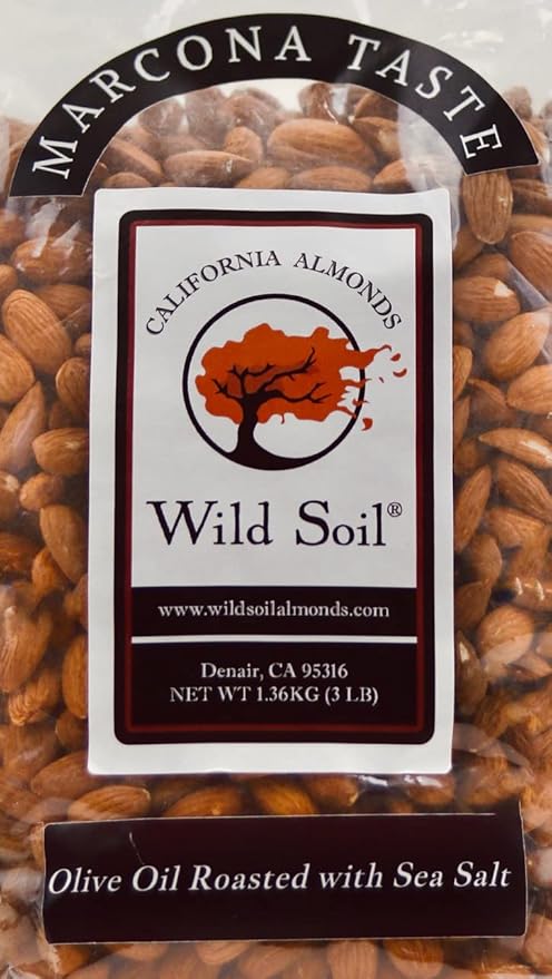 Wild Soil Terra Preta Almonds - Higher Protein and Higher Vitamin E Than Other Almonds Marcona Like Taste Olive Oil Roasted with Sea Salt Beyond Organic: Eco Farmed with Proprietary Root Technology