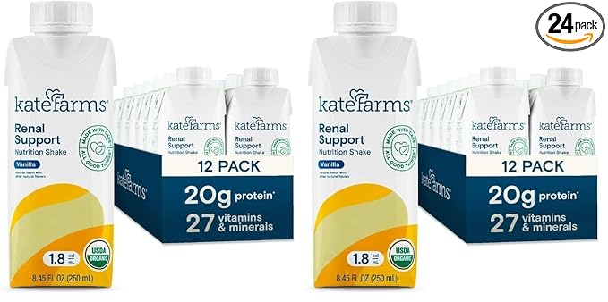 KATE FARMS Organic 1.8 Renal Support ShakeVanilla20g Protein27 Vitamins and MineralsSpecialized Dialysis Nutrition Support8.45 oz(Pack of 24)