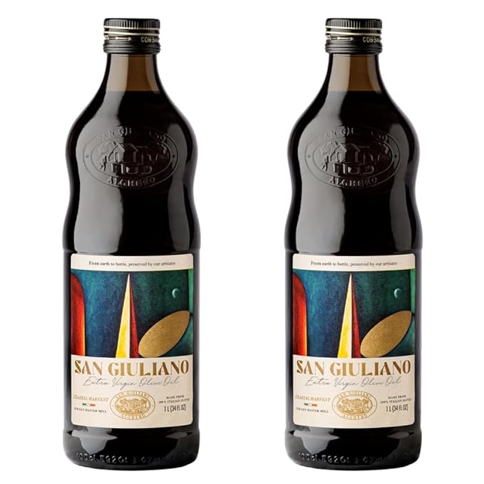 Polyphenol Rich Extra Virgin Olive Oil by San Giuliano Pure 100% Italian EVOO from Italy Cold Pressed for Everyday Cooking Non-GMO Certified Sustainably Farmed 1 Liter Bottle (Pack of 2)
