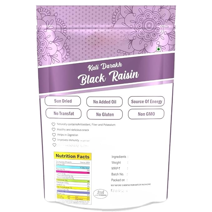 Black Raisins/Kishmish High in Antioxidant| Naturally Sweet and TastyEnergy Booster|Rich in Iron Calcium Vitamin B &amp Boosts Immunity - 250g