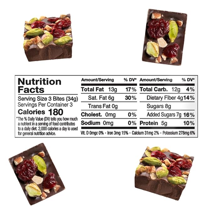 JOJO's Dark Chocolate Pistachio Almond Cranberry Healthy Snack Low Sugar Low Carb Gluten Free Non GMO Paleo &amp Keto Friendly Made with Plant Based Hemp Protein Vegan (4 Count)