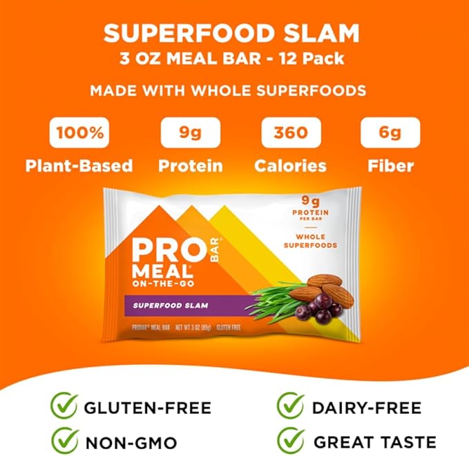 PROBAR - MEAL Bar Superfood Slam Non-GMO Gluten-Free Healthy Plant-Based Whole-Food Ingredients Natural Energy (12 Count)