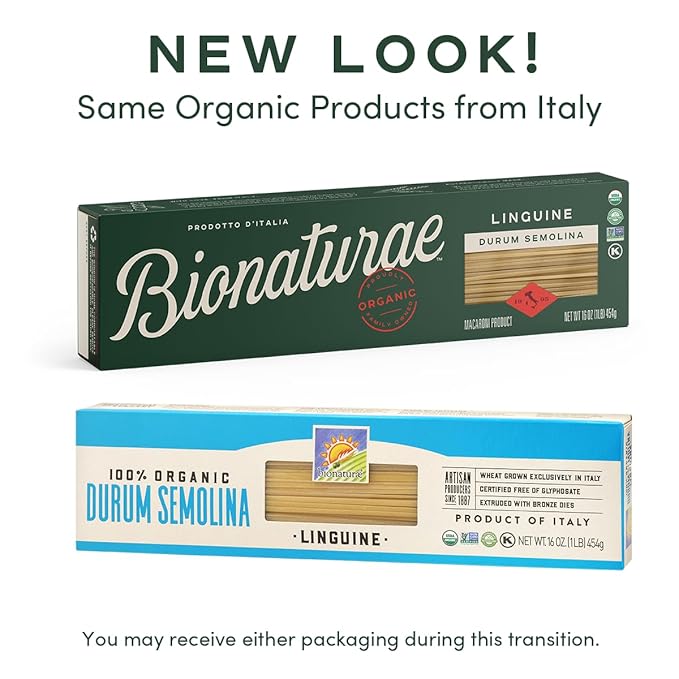 Bionaturae Linguine Pasta Noodles - Durum Semolina Pasta Kosher High Protein Non-GMO USDA Certified Durum Semolina Linguine Linguine Pasta Organic Crafted in Italy - 16 Oz 6 Pack