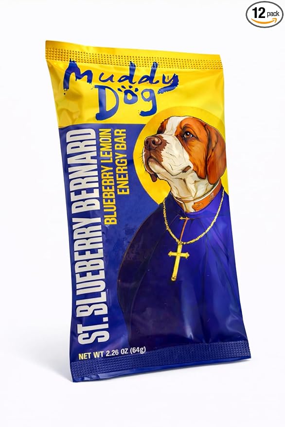 Muddy Dog Human Treats - St. Blueberry Bernard - Blueberry Lemon Energy Bar - Gluten-Free Nut-Free Granola Bars (12 Pack)