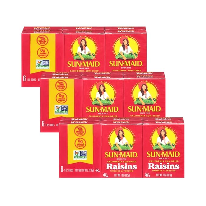 Sun-Maid Raisins Seedless On-The-Go Snacks 1 OZ 6 CT Pack of 3 (18 Total Packs)
