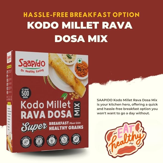 SAAPIDO Kodo Millet Dosa Mix Natural and Healthy Food Instant Millets Breakfast Mix- Rich in Protein &amp High Fiber (1.1 lbs)