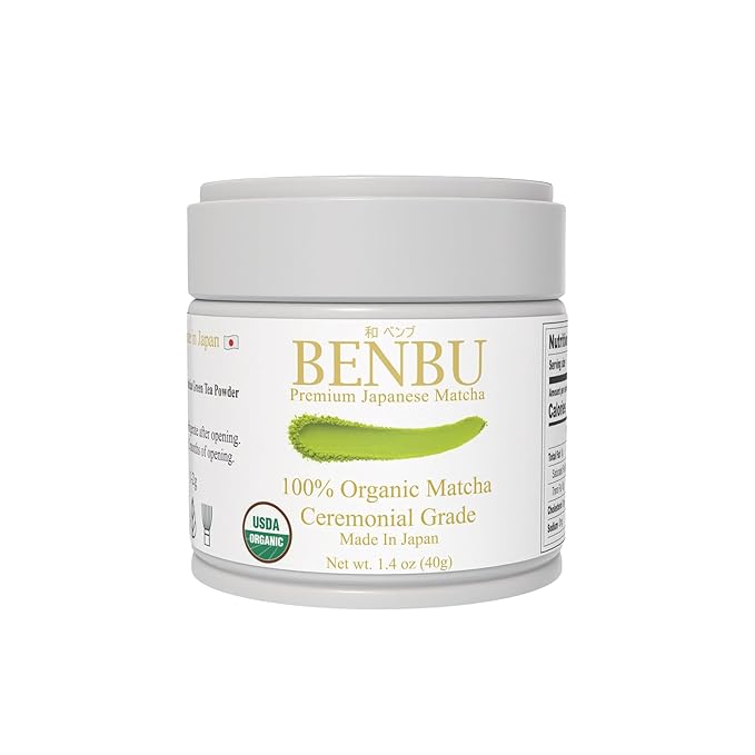 BENBU Matcha Powder - USDA Organic Ceremonial Grade First Harvest Stone-Milled in Japan Authentic Japanese Green Tea No Additives 1.4 oz (40g) Tin