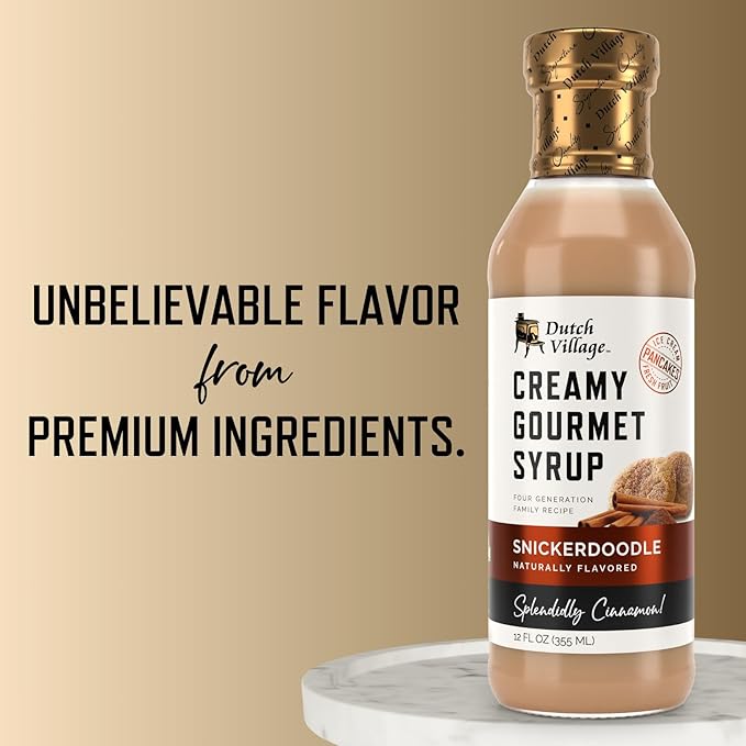 Creamy Gourmet Breakfast &amp Dessert Syrup | Organic Ingredients - Clean Label | No Preservatives Artificial Flavors or Corn Syrup | Gluten-Free | Dutch Village Snickerdoodle 12 fl oz - 1 PK