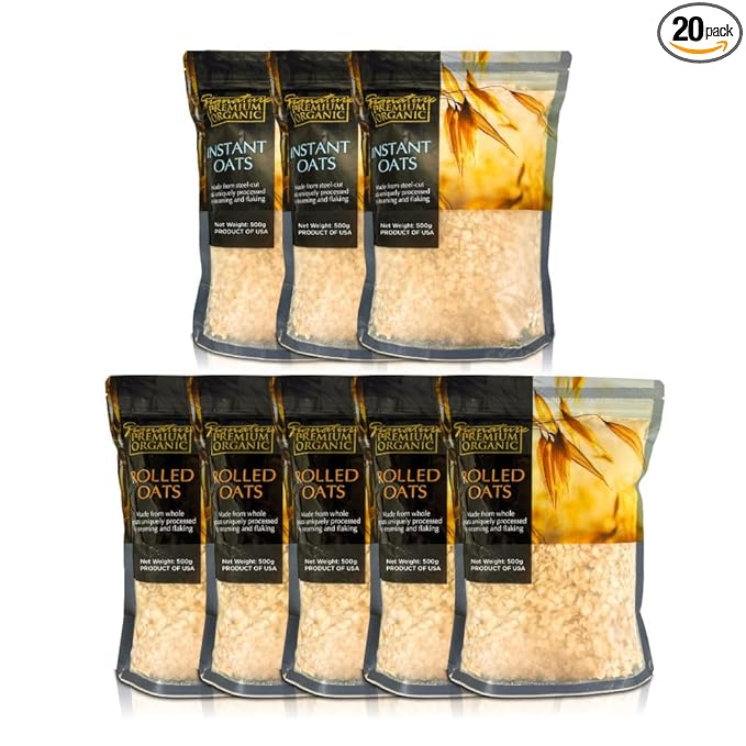 [Set of 8] USDA Organic Oats 500g country farm. 5 Packs Rolled Oats &amp 3 Packs Instant Oats. High Protein &amp Fiber Content Helps Relieve Constipation &amp Smooth Digestion