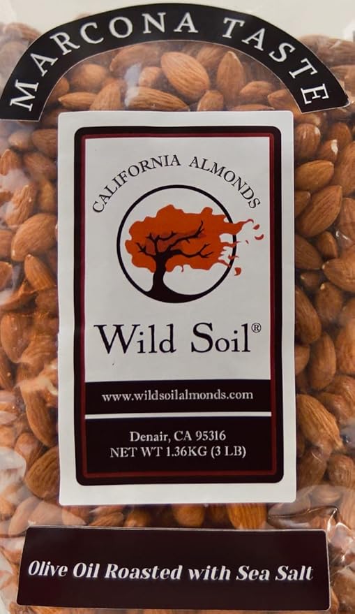 Wild Soil Terra Preta Almonds - Higher Protein and Higher Vitamin E Than Other Almonds Marcona Like Taste Olive Oil Roasted with Sea Salt Beyond Organic: Eco Farmed with Proprietary Root Technology