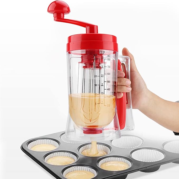 Handheld Batter Tool | Manual Pancake/Cupcake Mixer | ABS Baking Device with Scale | Safe &amp Easy to Maintain | 21.5cm for Cakes/Waffles