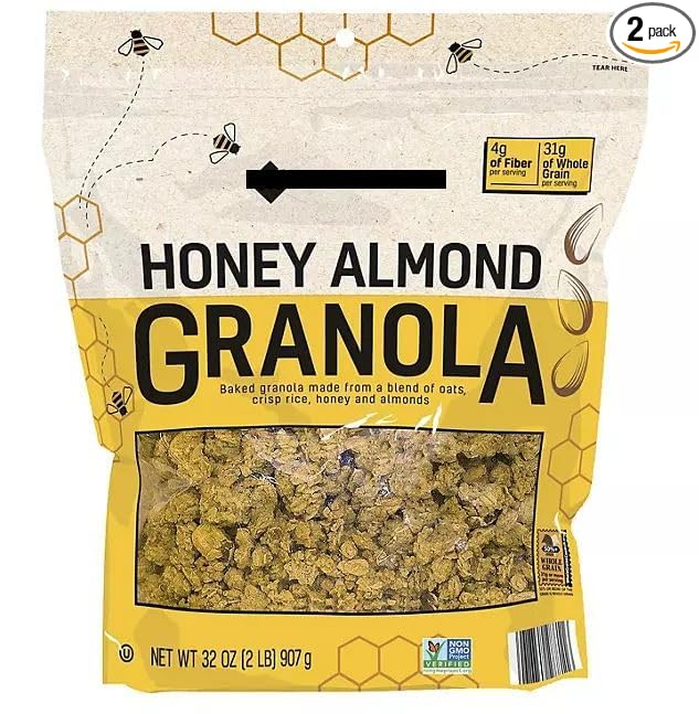 Member Mark Honey Almond Granola Whole Grain Oats and Crisp Rice 32 oz (2 lb) Non-GMO (2 pack)