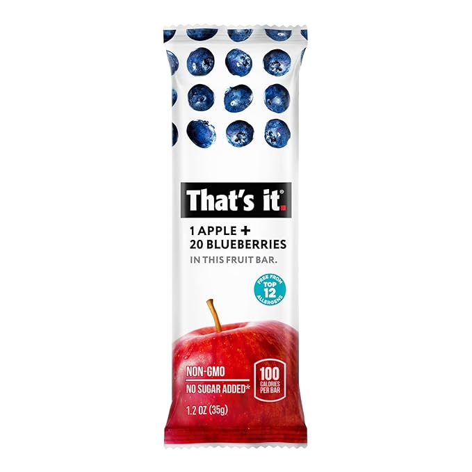 That's it. Apple + Blueberry 100% Natural Real Fruit Bar Best High Fiber Vegan Gluten Free Healthy Snack Paleo for Children &amp Adults Non GMO No Sugar Added No Preservatives Energy Food (12 Pa