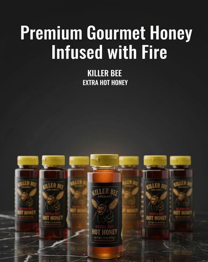 KILLER BEE Gourmet HOT Honey 12oz– Duo Variety Pack: HOT &amp EXTRA HOT | 100% Pure Honey Chili Pepper Infused (2 Pack)