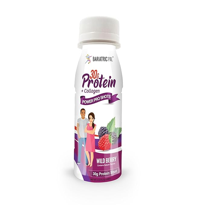 BariatricPal 30g Whey Protein &amp Collagen Power Pro Shots - Wild Berry (12 Bottles)