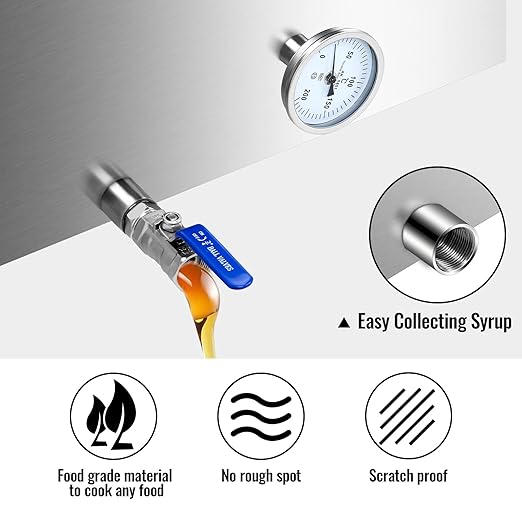 Maple Syrup Evaporator Pan Stainless Steel Maple Syrup Boiling Pan with Valve Thermomete and Divided Plate for Boiling Maple Syrup 48 x 24 x 9.5 Inch