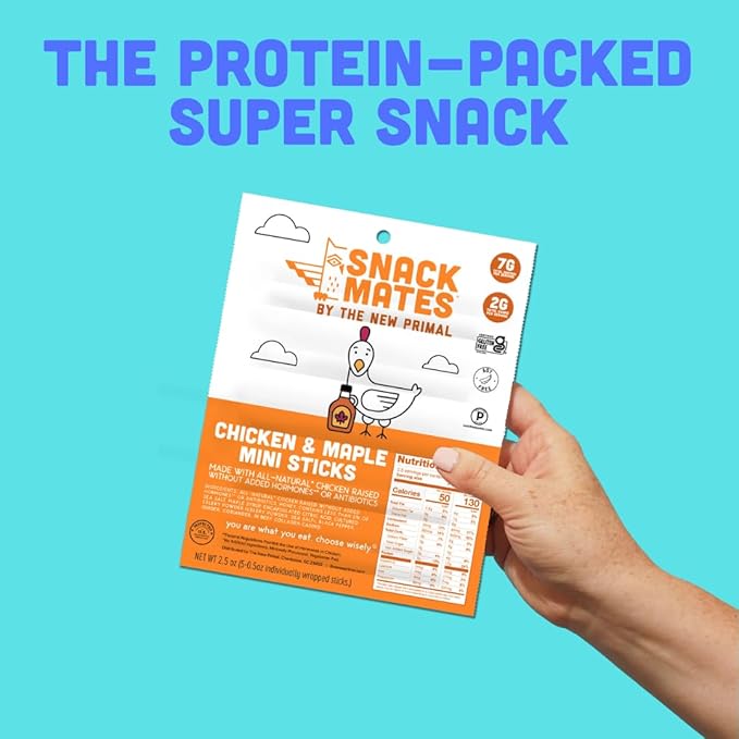 Snack Mates by New Primal Sampler Three Flavor Pack Mini Chicken Sticks High Protein and Low Sugar Kids Snack Certified Gluten Free Soy Free Certified Paleo Lunchbox Friendly 15 Count