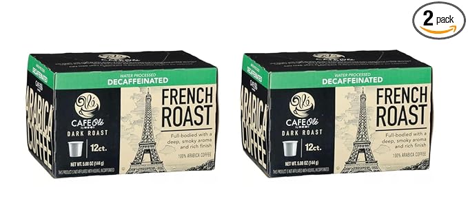 Cafe Ole HEB Single Serve Coffee Pods 12 count - 2 boxes (French Roast Decaf)