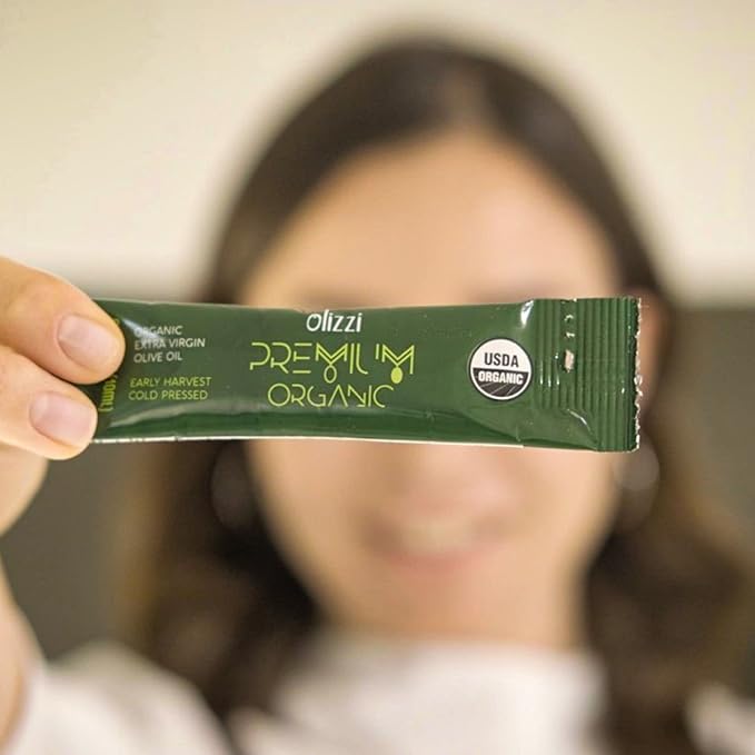 Olive Oil Packets - Olizzi Premium Organic Extra Virgin New Harvest Award Winning Early Harvest Cold Pressed USDA Organic Certified Single Serve Mini Salad Dressing To Go Individual Travel S