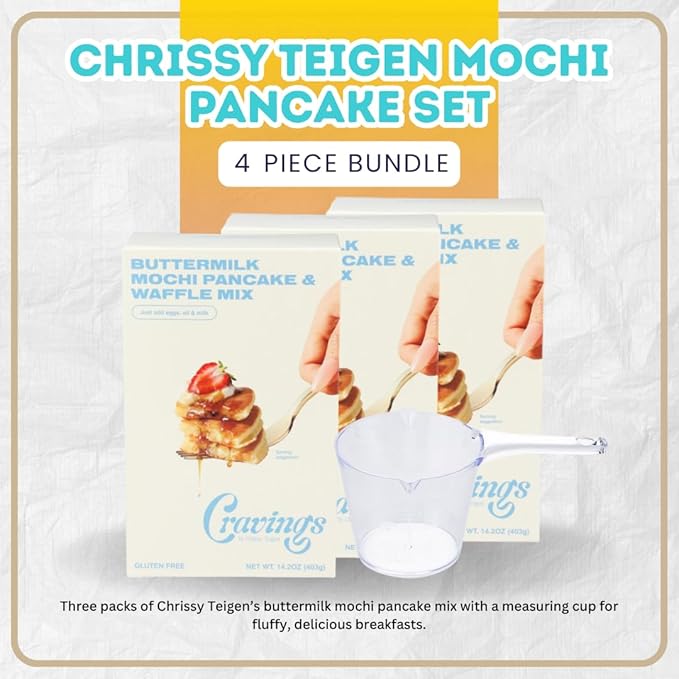 Butter Milk Pancake – 3x Buttermilk Mochi Pancake and Waffle Mix – 14.2OZ Bundle with 1 Cup Plastic Clear Measuring Cup – Rice Flour Blend with Buttermilk for Pancakes and Waffles – Gift Set (4 Items)