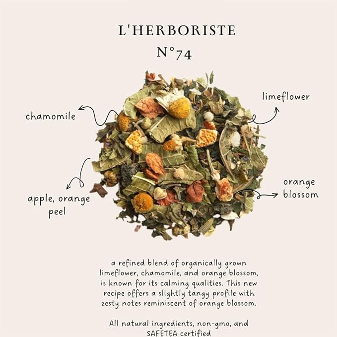Palais des Thés Caffeine-Free Tea - L'Herboriste N∞74 Organic Calming Herbal Blend with Limeflower Chamomile &amp Orange Blossom - Premium Loose Leaf Tea 2.5oz Tin