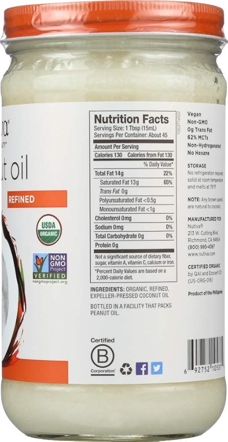 Nutiva Organic Coconut Oil Refined 23 fl oz (680 ml)(pack of 2)