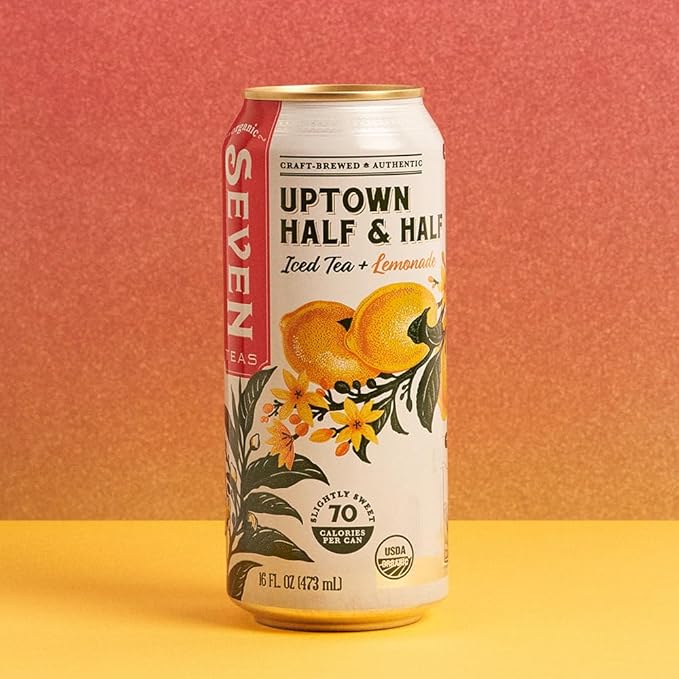 SevenTeas Uptown Half &amp Half Iced Tea and Lemonade 16 OZ (Pack of 12 Cans) Organic Iced Tea