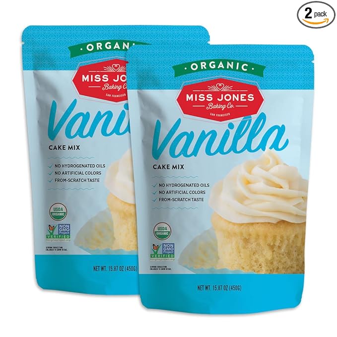 Miss Jones Baking Organic Yellow Cake and Cupcake Mix Non-GMO Vegan-Friendly Moist and Fluffy: Vanilla (Pack of 2)