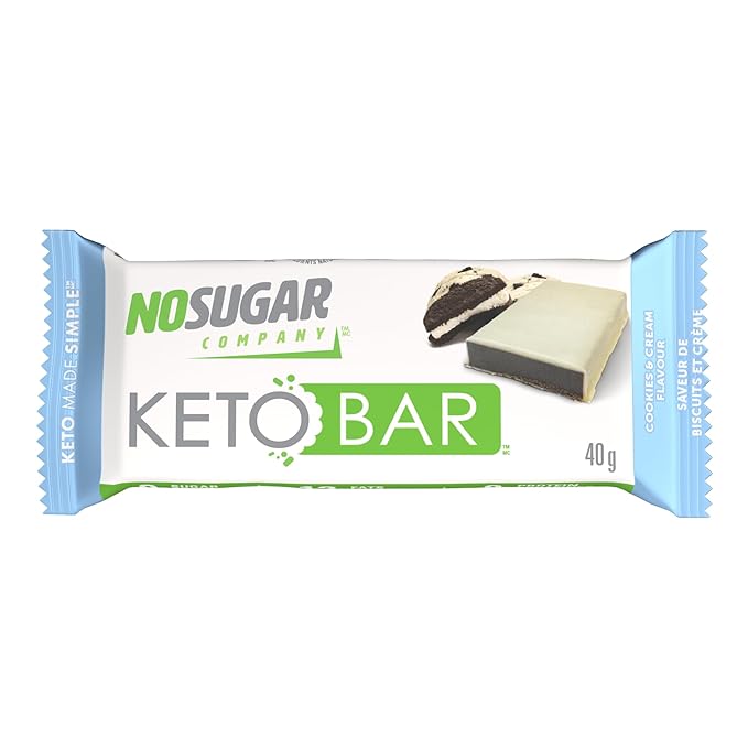 No Sugar Keto Bar Snack - Low Carb No Sugar Keto Snack Food with Keto Friendly Macros (12 x 1.41oz Bars Cookies and Cream)