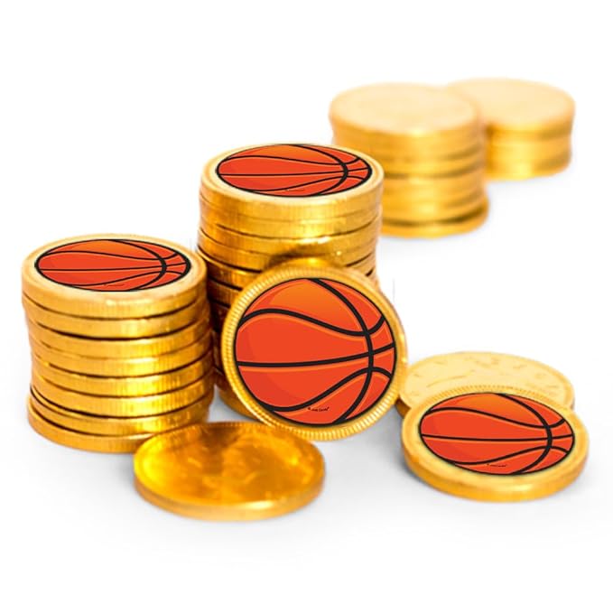 80 Pcs Basketball Candy Party Favors Chocolate Coins with Gold Foil by Just Candy