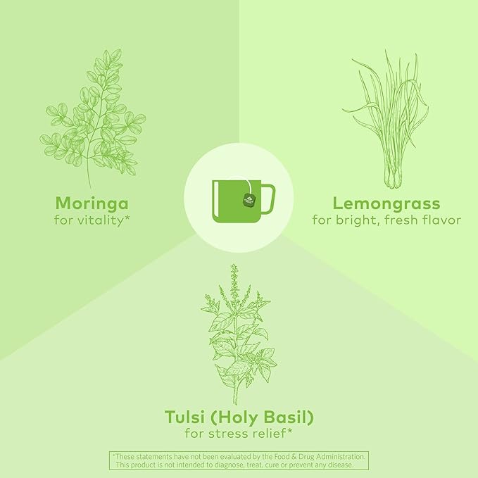 ORGANIC INDIA Tulsi Moringa Tea Bags- Holy Basil Lemongrass Moringa Leaves Calming Immune Support Tea USDA Organic Caffeine Free- 18 Bags 3 Pack