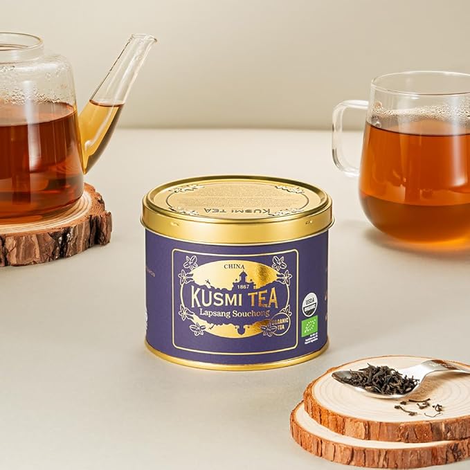 Kusmi Tea - Lapsang Souchong Bio - Organic Chinese Smoked Black Tea - Woody and Ashy Notes - 100% Natural - Flavoured Black Tea - Tin Box of 3.1 oz - Quantity for about 50 cups