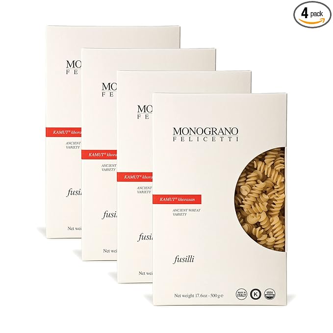 Monograno Felicetti Kamut Fusilli Pasta Italian Organic Non-GMO 17.6oz (500g) 4 Pack