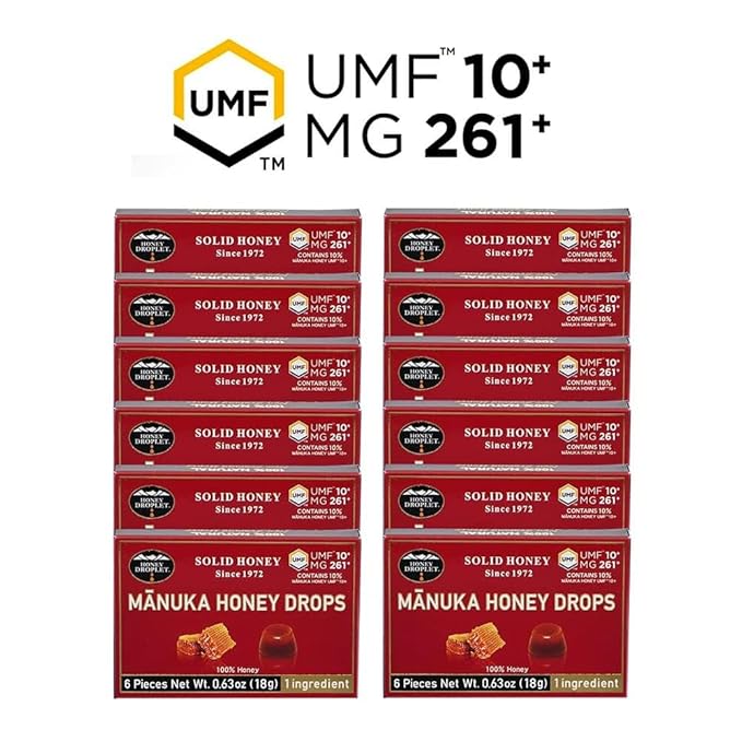 HONEY DROPLET] Blend UMF™10+ (MG 261+) 100% Manuka Honey Drops Truly Natural from New Zealand 1 Premium Ingredient 12 Packs (Original Flavor - Blend)