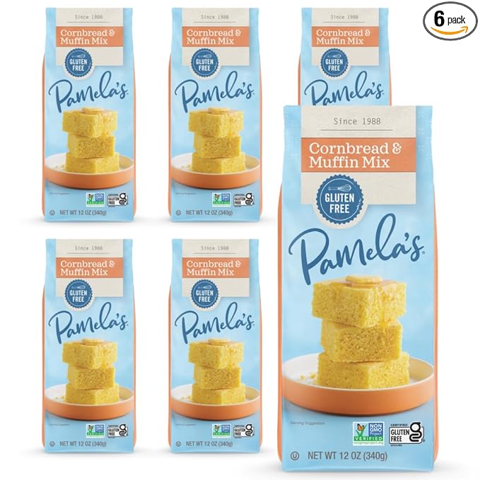 Pamela's Gluten Free Cornbread &amp Muffin Mix Organic Corn 12 Ounce Bag (Pack of 6)