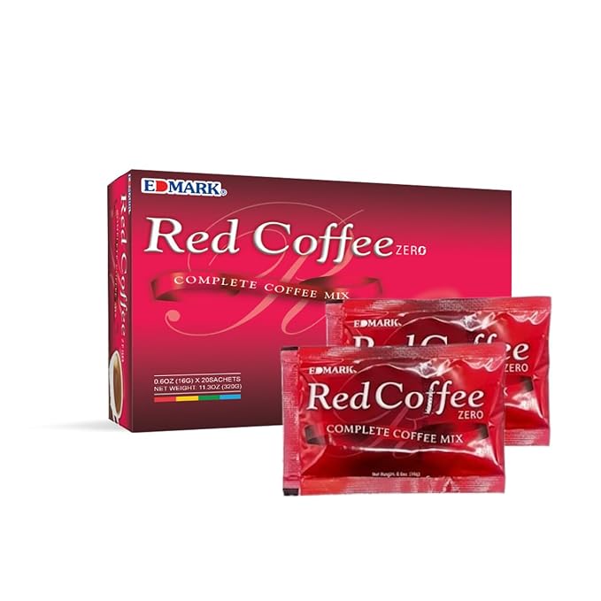 EDMARK Red Coffee - ZERO Sugar | Organic Instant Coffee w/Rose Petal Extract | Aromatic Red Coffee Pods for Daily Energy Focus Wellness &amp Coffee Lovers | 15g x 20 Convenient Sachets