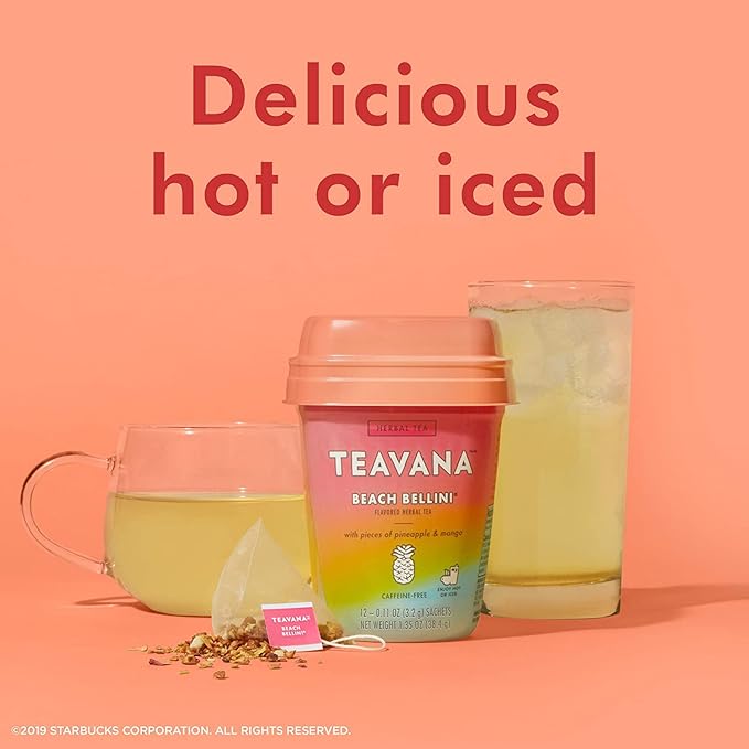 Teavana Beach Bellini Tea and Mandarin Mimosa Herbal Tea - 12 Sachets Each (24 Total) Plus 12 GoHealthful Pure Raw Organic Honey Sticks Equal to 2.11 Ounces of Clover Honey