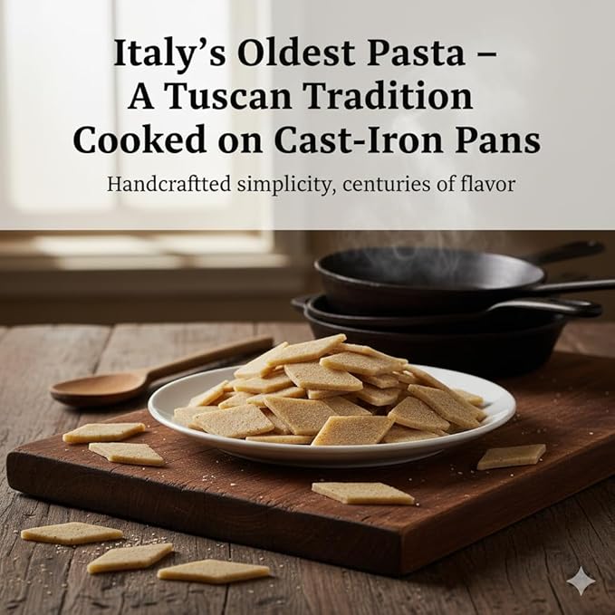 Testaroli Italian Artisanal Pasta - Ancient Italian Pasta Imported from Tuscany - Soft Rustic Texture Pancake Pasta - Ready to Cut &amp Boil - 17.6oz (500g) - Pack of 2