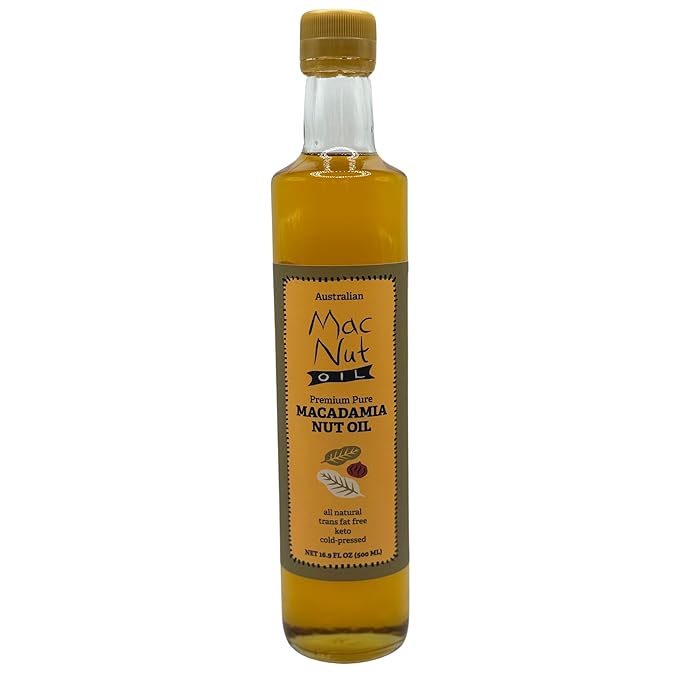 Mac Nut Cooking Oil- Australian Pure Cold Pressed Macadamia Nut Oil Unrefined for Natural Cooking High Smoke Point for Frying Non GMO Vegan Keto Friendly and Gluten Free (16.9 fl oz)