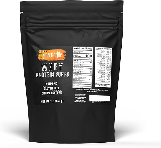 Smart for Life Whey Protein Puffs - High Protein Zero Sugar Whey Protein Isolate Puffs 1LB - 18 Grams Protein Snacks Bulk - Non-GMO Gluten-Free - 1LB Bag