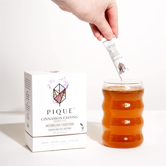 Pique Organic Cinnamon Spice Herbal Tea Crystals - Caffeine-Free Fasting Tea for Healthy Digestion Warming Cinnamon Supports Healthy Metabolism - 28 Single Serve Sticks (Pack of 1)