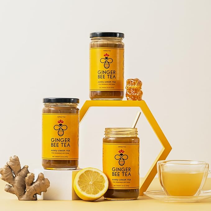 Ginger Bee Honey Tea Concentrate – Real Honey &amp Ginger Korean style Tea with Lemon | 19 Servings | Naturally Sweet No Refined Sugar | Immune Support Throat &amp Digestive Comfort | Hot or Iced
