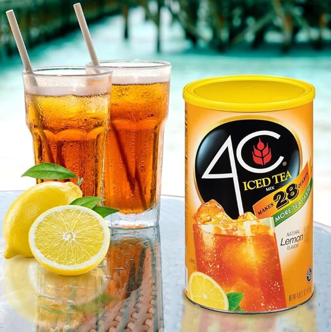 4C Powdered Drink Mix Cannisters Lemon Tea 28 Quarts Family Sized Cannister Thirst Quenching &amp Refreshing Flavors (Lemon Iced Tea 66.1 Ounce (Pack of 6))