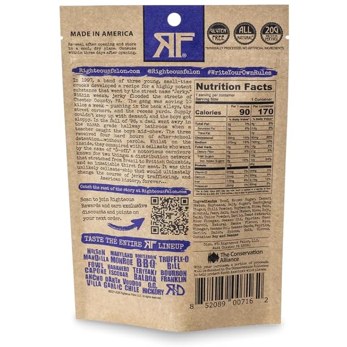 Righteous Felon Beef Jerky - Seoul Survivor Jerky - Gluten-Free Snacks - All-Natural Locally Sourced &amp Dried Beef - Low-Sugar High-Protein Healthy Snacks - 2 Ounces Each Pack of 3