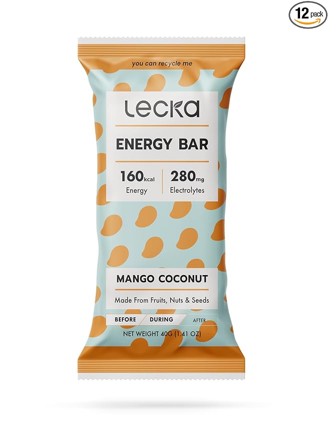 Lecka Energy Bar 12 Bars | Natural Energy from Tropical Fruits Vegan Gluten Free (12 Bars Mango Coconut)