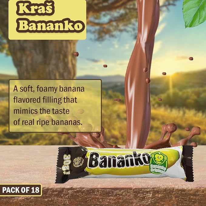 Kraš Bananko 120g - Irresistibly Delicious Mini Chocolate Covered Foam Bananas - Treat Yourself to Every Bite of Sweet Bliss! Pack of 5 (30G 18 Pack)