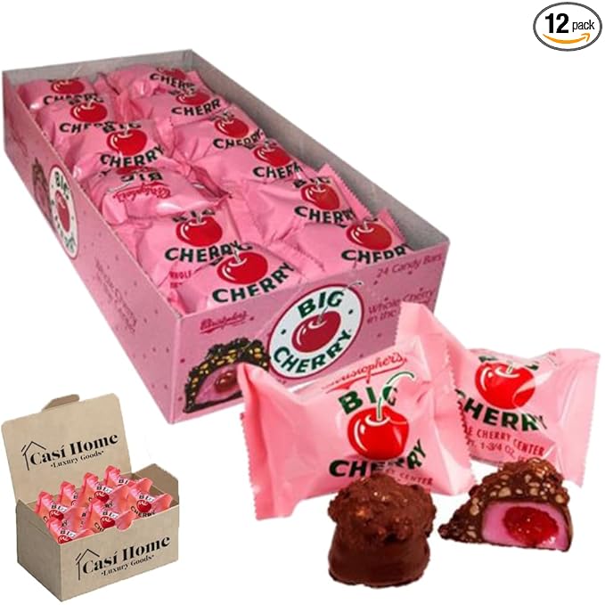 Big Cherry Chocolate Peanut Candy 1.34oz 12 Pack Packaged and Distributed by Casi Home