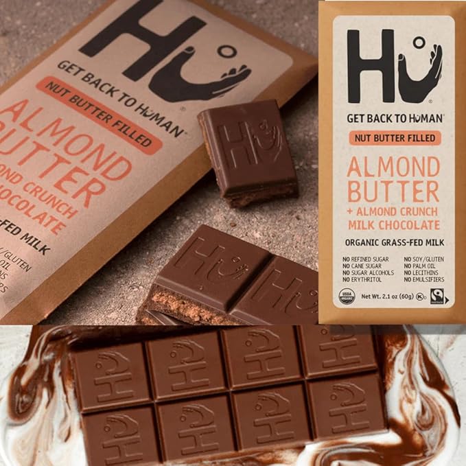 Hu Chocolate Milk Chocolate Bars Variety Pack 5 Count (Simple Hazelnut Butter &amp Hazelnut Crunch Almond Crunch Coconut Flakes Almond Crunch Chocolate Cashew Butter) | Organic Vegan Clean Ing