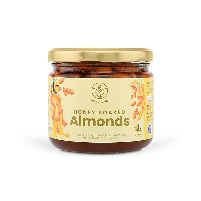 Shiva Organic Almond Nuts in Honey - 400g - Crunchy Protein-Rich High in Magnesium Phosphorus and Dietary Fiber - Natural Energy Booster